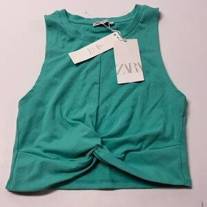 Zara Twist-Front Sleeveless Crop Top - Aqua
